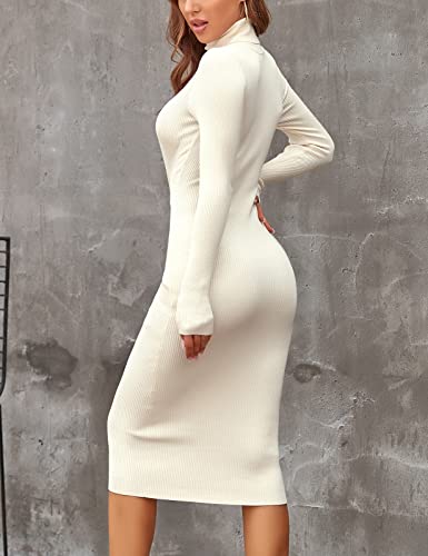 Image of Rocorose Women's Turtleneck Ribbed Elbow Long Sleeve Knit Sweater Dress