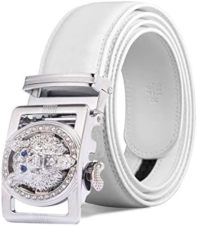 NOOS Luxury Men's Belts White Leather Wolf Head Buckle 1.38 inch Width Used for Mens Dress Casual Adjustable Belt