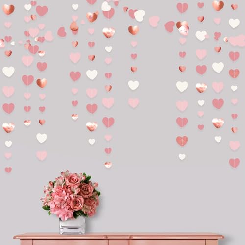 Image of Rose Gold Party Decorations Dusty Pink Heart Garland Blush Pink Hanging Paper Streamer for Valentines Day Bridal Shower Birthday Anniversary Baby Shower Engagement Bachelorette Wedding Party Supplies
