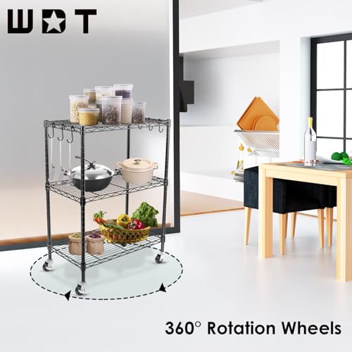 Image of WDT 3-Tier Storage Shelves, Heavy Duty Metal Shelves Wire Rack Shelving Unit, Adjustable Shelf with Wheels for Home Office Garage Kitchen Bathroom,23.4 inch Wx13.6 Dx32.5 H