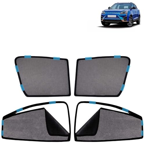 Image of KINGSWAY Car Sun Shade Curtains Only Compatible with Mahindra XUV 400 (2023 Onwards) | Front Window in Half Cut and Rear in Zipper (Magnetic) | UV & Heat Protection | Pack of 4 Pcs