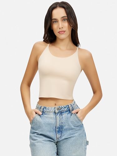 Artdear Womens Scoop Neck Camisole - Double Lined Tank Top Spaghetti Strap Short Crop Tops Air Touch Fabric2
