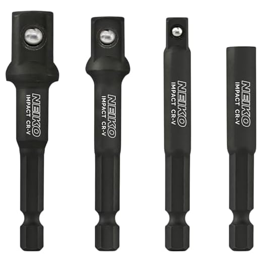 Neiko 00244A Impact Socket Adapter & Magnetic Bit Holder, 4Piece Set | 1/4" Hex Shank with 1/4, 3/8, 1/2" Drive | CR-V, 3 Inch W/Bit Holder