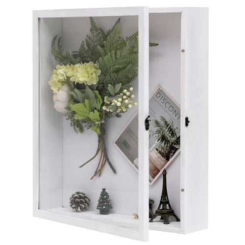 Muzilife Extra Large 16x20 Shadow Box Frame, 3.54" Deep Display Case with Linen Back & Solid Wood Frame, 8 Pins for Jerseys, Flowers, Wedding Keepsakes, Kids' Mementos, Tickets & Photos, White