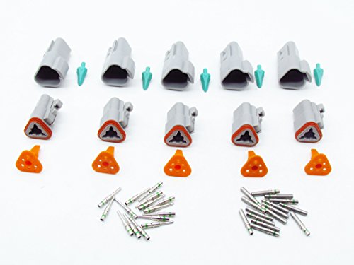 Kit 5 Connettori Deutsch DT Impermeabili 3 Pin | Adattatore Maschio-femmina Nero Per Cavi Elettrici, Modello DT06-3S E DT04-3P