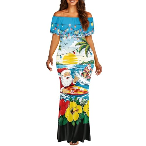 Image of Polynesian Dresses for Women Off Shoulder Maxi Dress Puletasi Samoan Dresses S-7XL