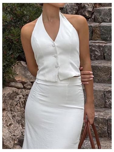 SOLY HUX Women's Button Down Suit Vest Halter V Neck Backless Waistcoat Sleeveless Tank Tops3