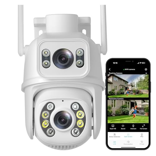 BINGNU Cámaras de Seguridad, Cámara de vigilancia WiFi Doble Lente con detección Humana, visión Nocturna for Exteriores, 8 MP, inalámbrica, IP para el hogar(6MP Add 32G SD Card)