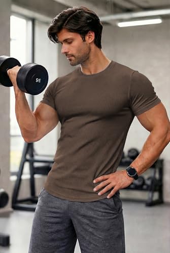 Image of JMIERR Mens Short Sleeve T Shirt Summer Muscle Slim Fitted Crewneck Longline Tees Shirts for Gym Workout