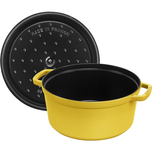 Image of Staub Cast Iron Round Cocotte, Dutch Oven, 7-quart, serves 7-8, Made in France, Citron