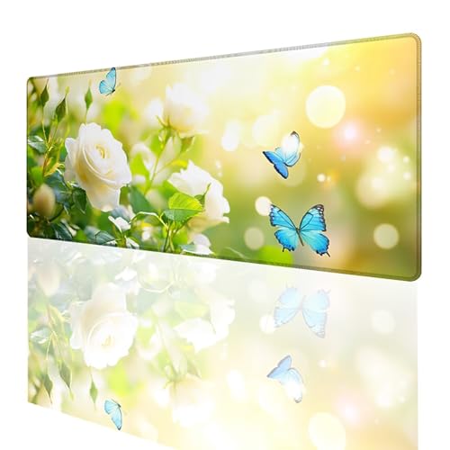 Tapis de souris gaming XXL bleu 60x40 cm fleur antidérapant