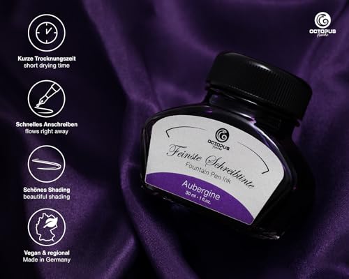 Octopus Schreibtinte Moosgrün, Ultramarinblau, Aubergine, Füllhaltertinte im Tintenglas mit Konverter, Geschenkset Schreibtinte für Füller und Feder, Tinte zum Schreiben und Malen, 3 x 30 ml