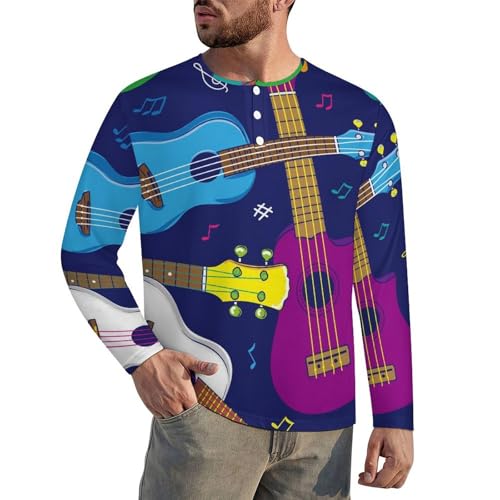 Camisa hawaiana de manga larga para hombre con ukelele para principiantes, estilo Henley, Estilo, Small