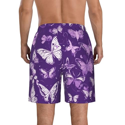 Purple Butterflies Floral Print Men's Hawaiian Shorts Beach Shorts Quick Dry Fun Swim Trunks Lining Bathing Suits3