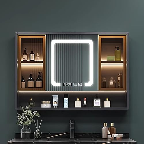 Genérico Gabinete de Espejo de baño, 40 botiquines de Medicina LED Rectangular con Espejo Anti-Fog, Montaje en Superficie o de Superficie, Espejo de tocador montado en la Pared con Estante