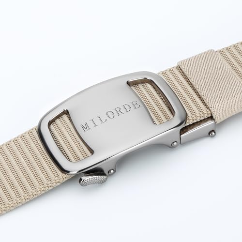 MILORDE Men's Ratchet Nylon Web, 35MM, Dressy Casual Work Belt with Automatic Buckle Quick Release, Full Adjustable2