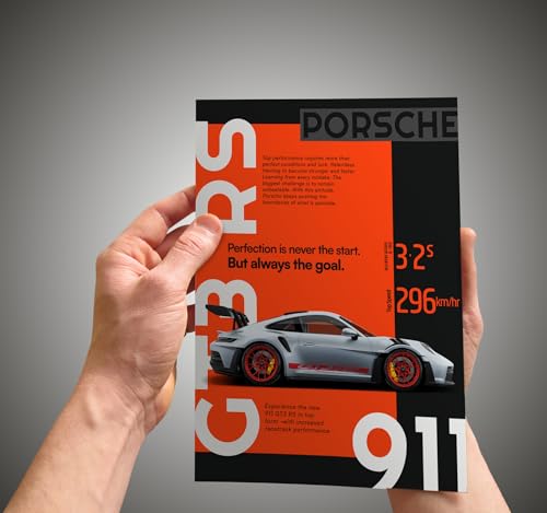 Image of Porsche Poster - Porsche 911 GT3 RS Poster A4 size set of 8 - Car posters for wall - Boys room decorative items - Gifts for car lovers - Bachelor room accessories -