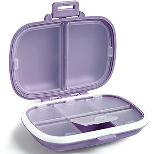 Holii Travel Pill Organizer, 8 Compartments Portable Pill Case, Daily Pill Box to Hold Vitamins, Small Pill Container for Pocket Purse Medicine Organizer（Purple）