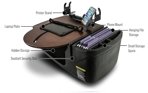 Image of AutoExec AE-RMCD-PM-PS-21M Roadmaster Car Desk for Your Vehicle Workstation and Mobile Office, Mahogany with Phone Mount and Printer Stand | Vehicle Workstation, Mobile Office, Phone Mount, Printer Stand