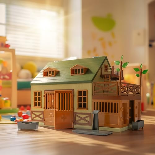 Image of Terra by Battat Animal Hospital Wooden Vet Clinic Toy Barn Playset | 15-piece wooden animal hospital with openable rooftop, ladder, 5 fences, 2 trees, exam table and scale, Playsets, 3+ Years