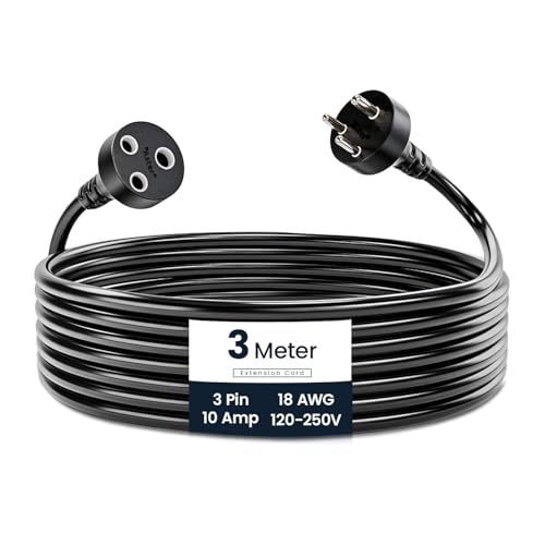 Image of Aster Single Outlet Socket Extension Board - 10A Expandable Electric Extension with 3M Heavy Duty Long Wire Cord for Indoor Outdoor Use (Black) (3 Meter)