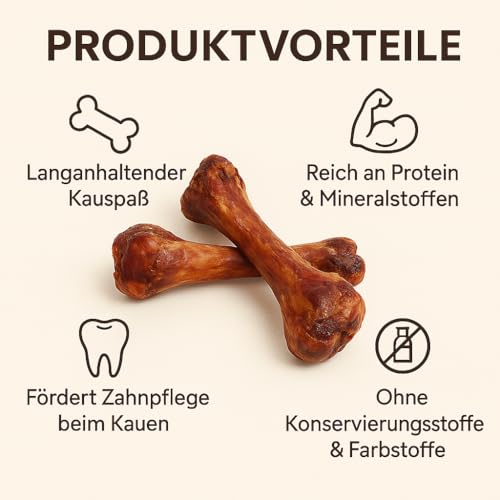 Luftgetrocknete Schinkenknochen für Hunde - 4 Stück - Natürlicher Kausnack, Langanhaltende Beschäftigung, Reich an Protein & Mineralstoffen