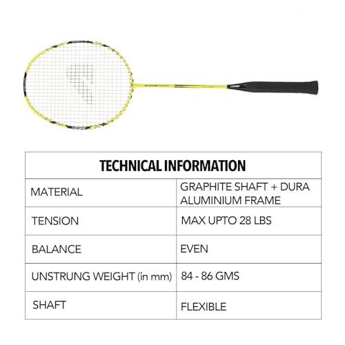 Image of Boldfit AeroBold Badminton Rackets for Beginners, Adults Graphite Shaft Shuttle Bat with Full Cover Bag Badminton Racket for Practice & Match Lightweight Badminton Racquet, Yellow - Pack of 1