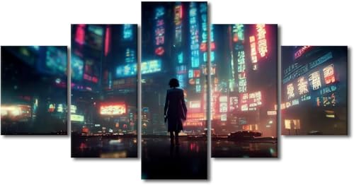 Impressions encadrées pour salon cyberpunk grand tableau mural 5 pièces