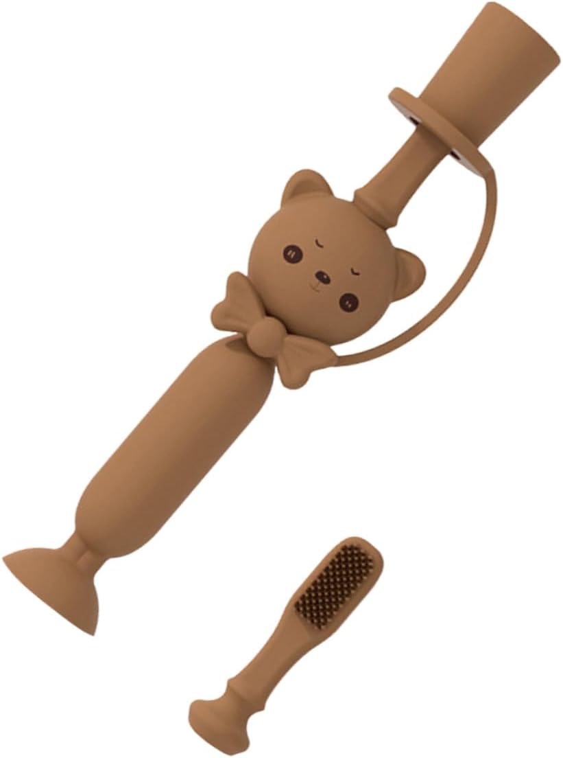 Silicone Toothbrush with Cute Bear Design Soft Bristles for Gentle Oral Care and Teething Relief Non-Slip Handle Safe Chewing Material Suitable for Boy Girl Random Random Color