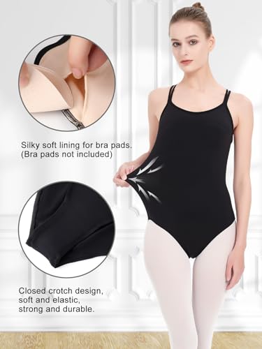 Kefiyis Ballett Trikot Damen Camisole Turnanzug Hohe Elastizität Ballettkleidung Damen Ballettanzug Turnanzug Gymnastikanzug Leotard Tanz body Schwarz M