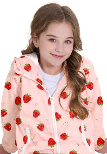 Image of Zando Lightweight Girls Rain Jacket - Hooded Windbreaker Water-Resistant Girls' Outerwear Jackets & Coats for Kids 4-10Y