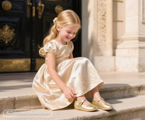 Image of PHIRAMIN Toddler Flower Girl Glitter Dress Shoes Little Girl Ballet Flats Bow Wedding Party