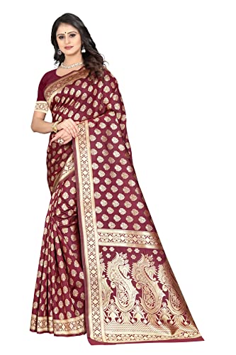Image of Flosive Women's Present Soft Kanjivaram Silk Saree With Blouse (MAROON)