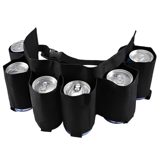 JRYXDS Cinturón Cerveza Portátil con 6 Bolsillos,Portátil Cinturón de Cerveza, Sujeta Bebidas, Ajustable, Apto para Acampadas, Senderismo, Fiestas al Aire Libre