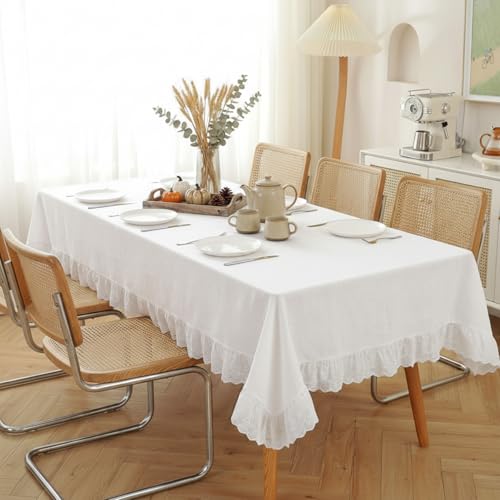 LemonRoad Vintage White Ruffle Tablecloth Retro Farmhouse Tablecloth by LemonRoad - Used condition - Image 3