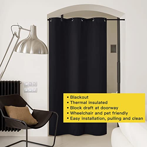 Image of NICETOWN Faux Folding Accordion Doors, Front Door Curtains for Doorway, Privacy Blackout Living Room Bedroom Divider /Sliding Patio Decoration (1 Panel, 9ft Tall x 5ft Wide, Black)