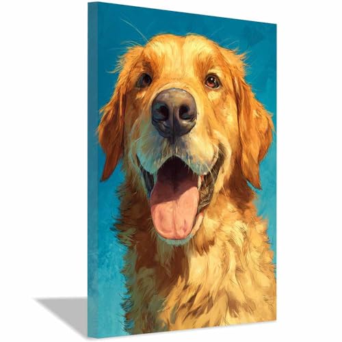 Tableau Chien Souriant Moderne d'Art Mural Jaune06 Haute Qualité 60x80