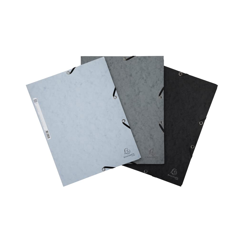 Exacompta - Rif. 55571E - Cartoncino da 51 cartelline con elastici a 3 alette con carta lucida 400 g/m2, dimensioni 24 x 32 cm, per documenti in formato A4-3 colori, tempo: grigio, grigio tortora,