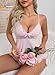 Crexomi Women's Sexy Lace Pajamas Sets Plunging V-neck Cami Split Shorts Sets Sleepwear Pink, X-Large