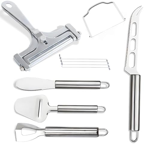 5Pcs Stainless Steel Cheese Slicer & Cheese Plane Tool Set, Adjustable Thickness for Soft to Hard Cheeses, Kitchen Cooking Tool
