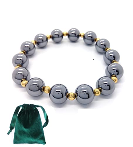 Terahertz Bracelet Annular Gold Round Bead Stretch Bracelet Natural Terahertz Stone Bracelet Gift Healing Stone