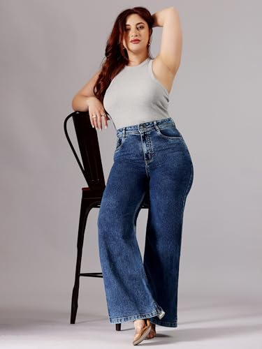 Image of Miss Chase A+ Women's High Rise Regular-Length Stretchable Denim Wide-Leg Shaping Jeans