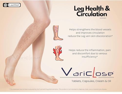 Variclose® Varicose Vein Support | Restless Legs Circulation Flow, Cramps, Twisted, Enlarged, Discolored Veins Aid | Diosmin, Hesperidin, Horse Chestnut extract (Aescin), Butcher's broom extract (Ruscogenins) - 30 Tablets (Leewell Pharma)