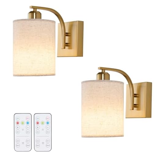 Powfloven Gold Rechargeable Battery Operated Wall Sconces Set of 2 with Remote, Wireless Dimmable Battery Powered LED Wall Lights, Cordless Wall Lighting Lamp Fixture for Bedroom Living Room