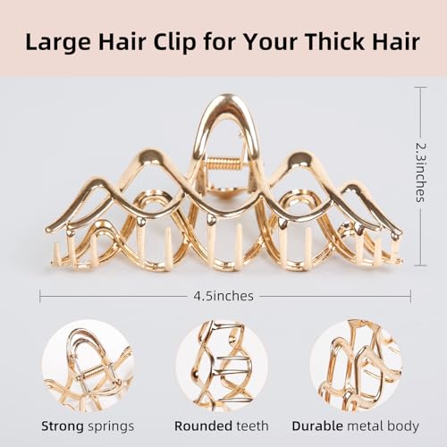 Pinza de pelo metálica para mujer, grande, para cabello grueso y fino, color dorado miniatura 2