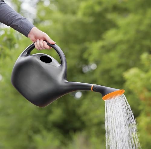Bloem Easy Pour 1.6 Gallon (204 Fl Oz) Black Watering Can with Durable Construction, Dual Handles
