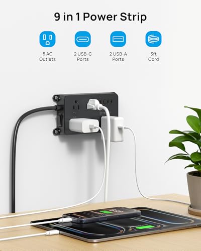 Image of TROND Power Strip Surge Protector 3ft, Wall Mountable, ETL Listed