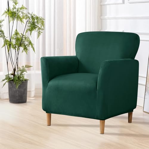 Cubiertas de Lujo para Sillones de Banquetes: Fundas de Silla Modernas de Terciopelo, 1 Pieza, Súper Suave, Lavables, Fundas para Sofá Individual con Brazos, Amigables para Mascotas (Verde Oscuro)