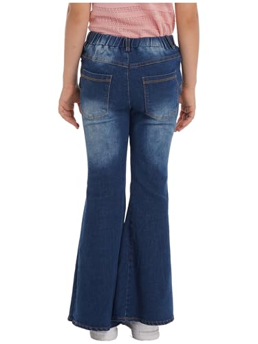 Flare Jeans for Girls Elastic Waistband Ripped Denim Bell Bottoms Long Pants4
