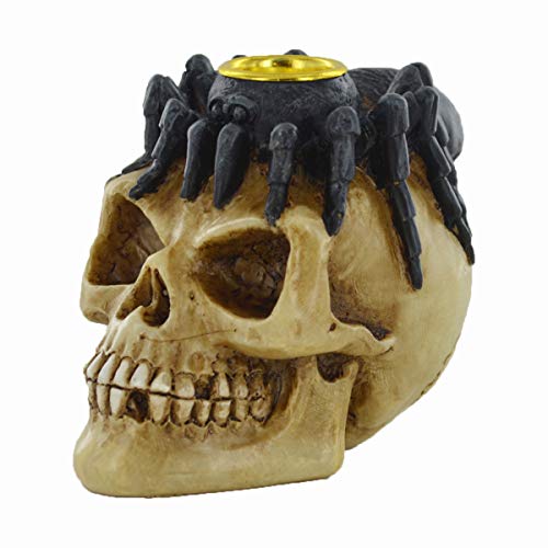Fiesta Studios Bone Skull Black Spider Candle Holder Small Celtic Patterned Spooky Home Decor H8cm